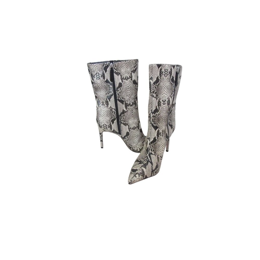 New, SCHUTZ Mary Mid Calf Snakeskin-Embossed Leather Boots SZ 8.5M